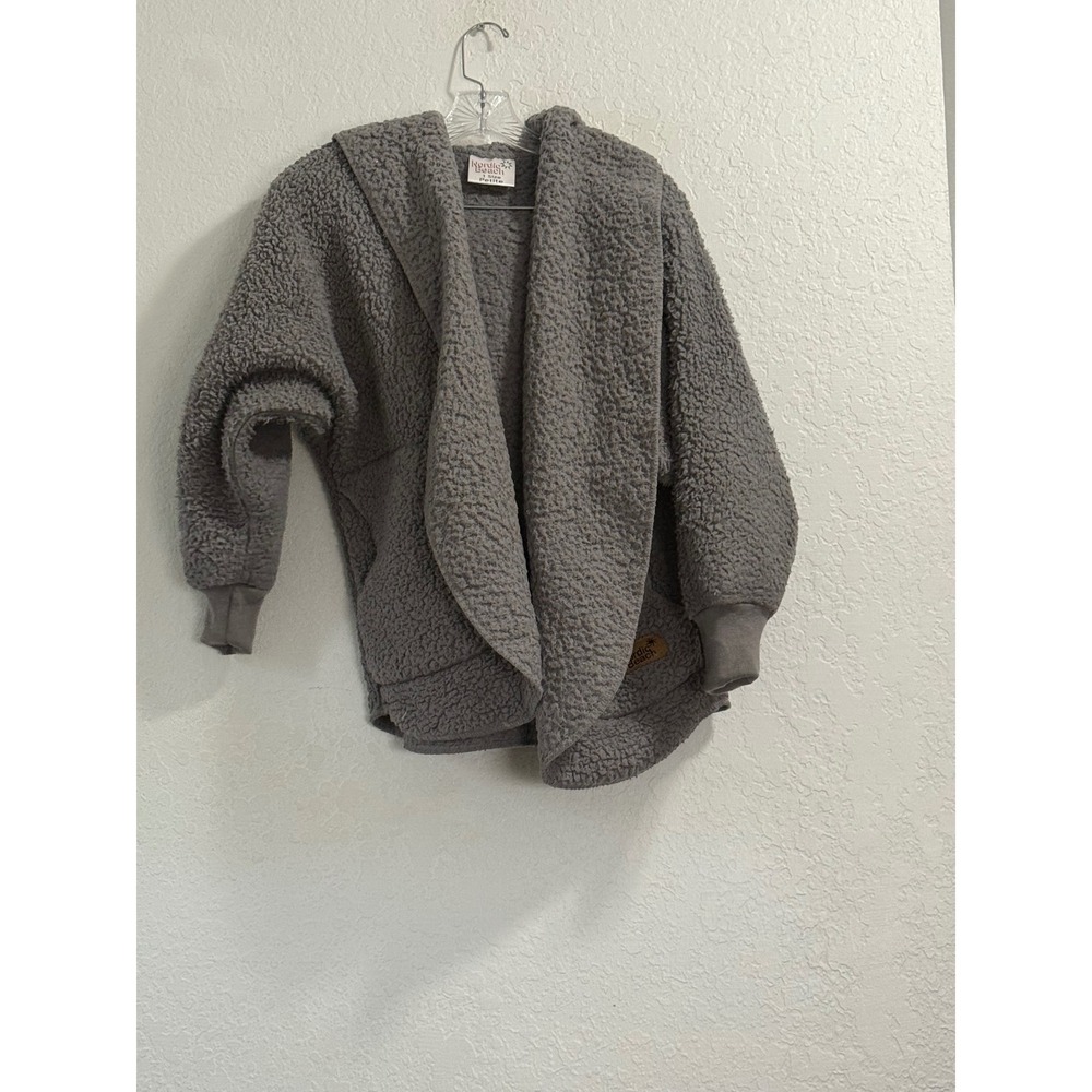 Nordic Beach Body Wrap Grey Sherpa Fleece Hooded Cardigan One Size petite